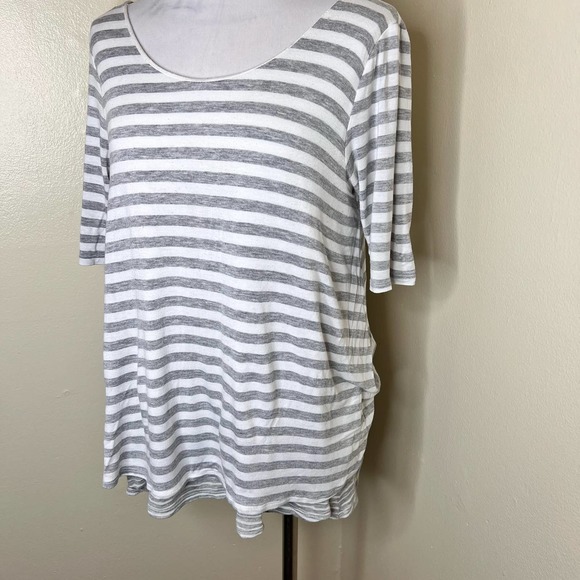 Puella Top MEDIUM Gray White Striped Layered Scoop Neck Jersey Knit V Back Women - Picture 3 of 7